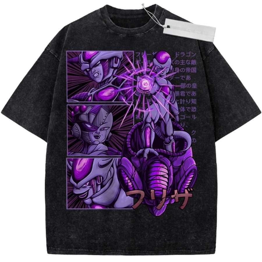 Oversize Vintage Washed Dragon Ball Z T Shirt Frieza Lord of Evil Manga Graffiti Streetwear Tee for Daily Casual Outfit