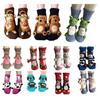 1 Pair Winter Socks 3D Cartoon Animal Socks Knitted Anti-slip Mid-tube Thickened Elastic Keep Warm Floor Socks with Silicone Dot Soles