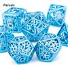7 Pcs Blue White Gear Wheel Metal Dice Hollow Metal Polyhedral Dice Set Suitable for Role-Playing RPG  Board Game Card Game