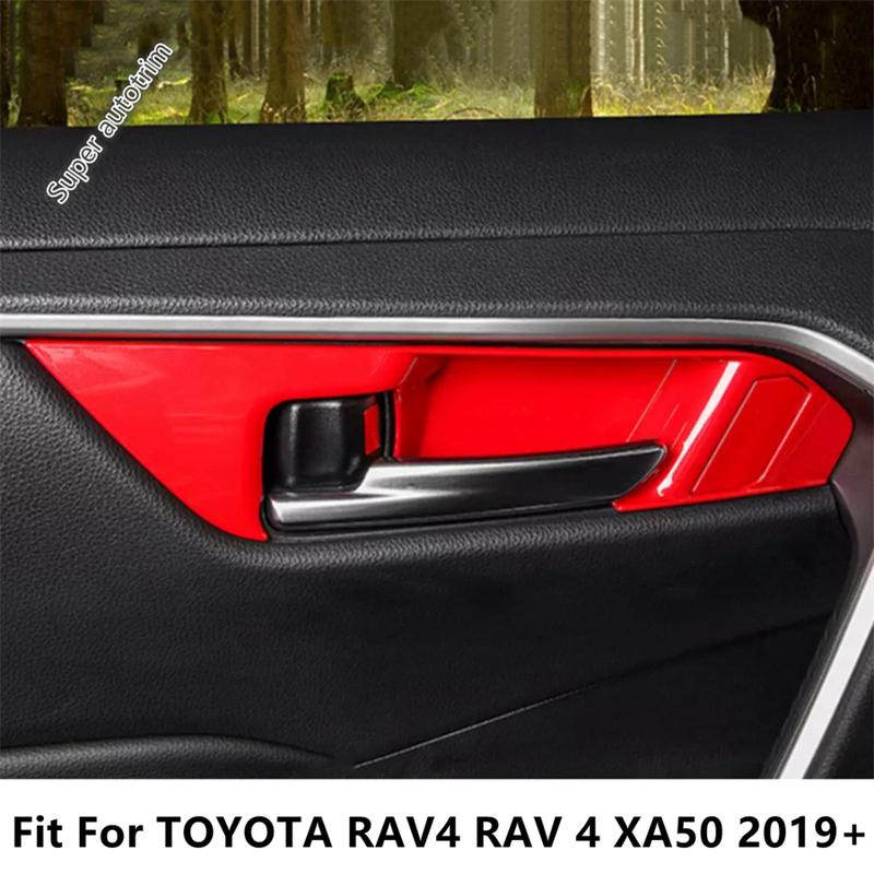 Car Inner Door Handle Bowl Frame Decoration Cover Trim For TOYOTA RAV4 RAV 4 XA50 - 2025 ABS Red / Carbon Fiber Accessories