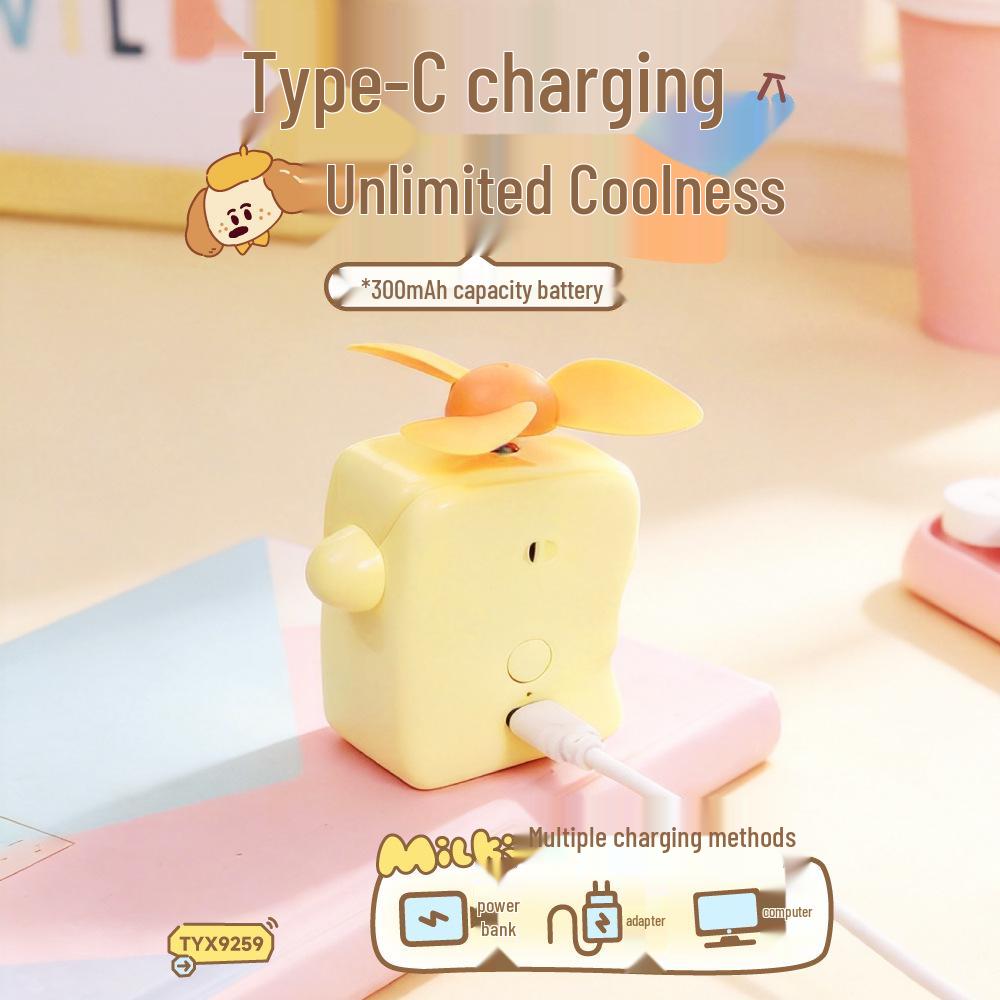 2026 Mini Handheld USB-Charged Student Portable Cute Cartoon Milk Bottle Fan