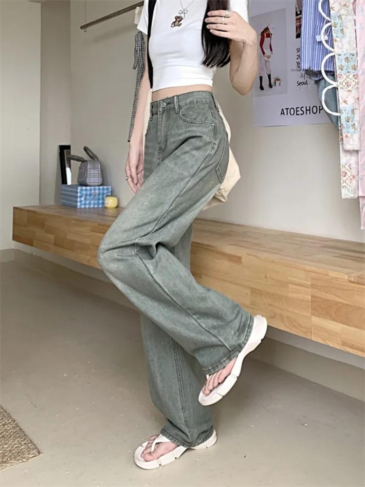 Ретро-стиль High Street Fashion Design Wide Leg Jeans Women 2024 Лето Новые Элегантные Прямые Длинные Брюки с Высокой Талией