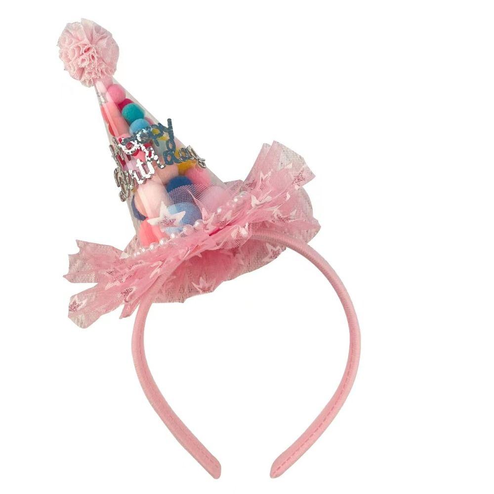 Разноцветная шляпа на день рождения, повязка на голову в корейском стиле, кружевной сетчатый обруч для волос, повязка для волос с днем ​​рождения, детская