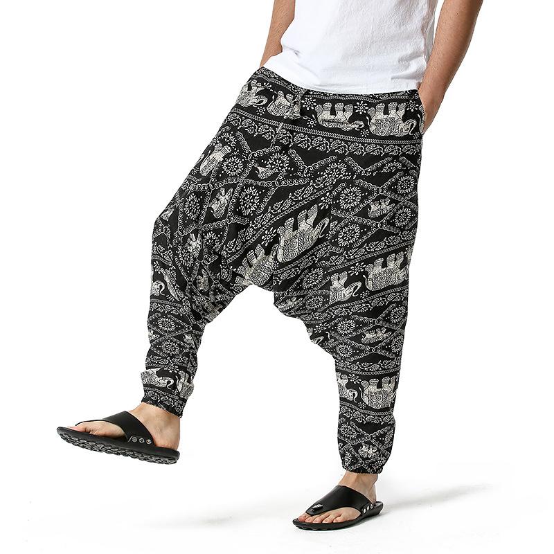 Хлопковые шаровары для йоги, свободные красочные брюки в богемном стиле в стиле эльфа, брюки с заниженным шаговым швом, брюки с белкой-летягой, брюки в стиле хип-хоп для мужчин