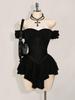 Off-Shoulder Jacquard Patchwork Ruffled Chiffon A-line Mini Dress