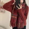 Red Scarf Retro Plaid Winter New Versatile Warm Korean Version Couple Scarf College Thickened Premium Scarf