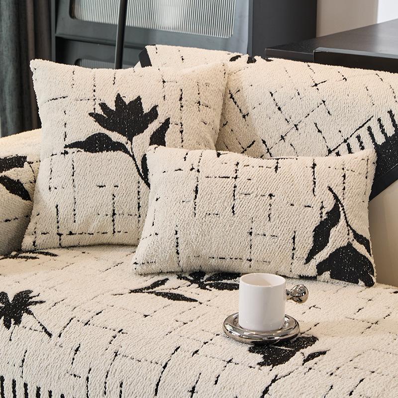 Премиальная кожаная подушка для дивана Осень и зима Новая плюшевая прямая нескользящая подушка для сиденья Чехол на диван Полотенце