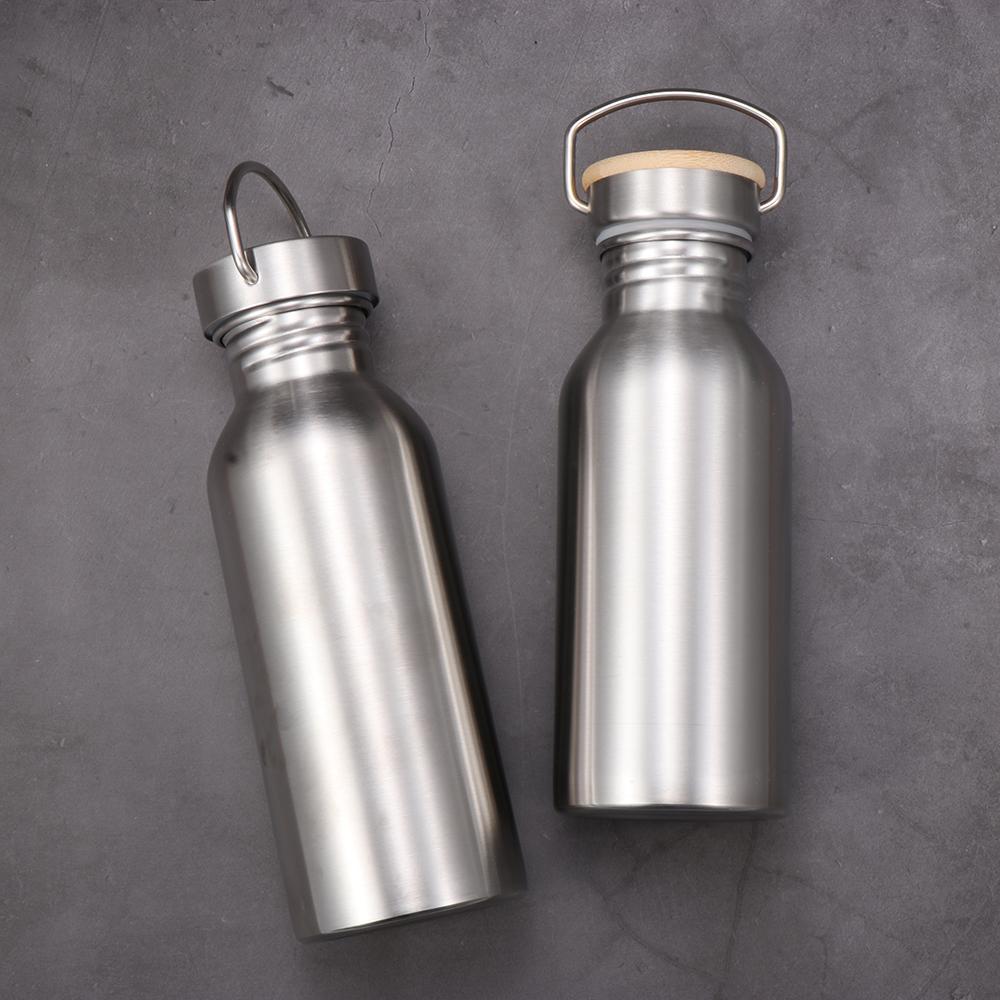 Bamboo Lid Single Walled Insulated Water Bottle Stainless Steel Bicycle Water Bottles Metal Flask