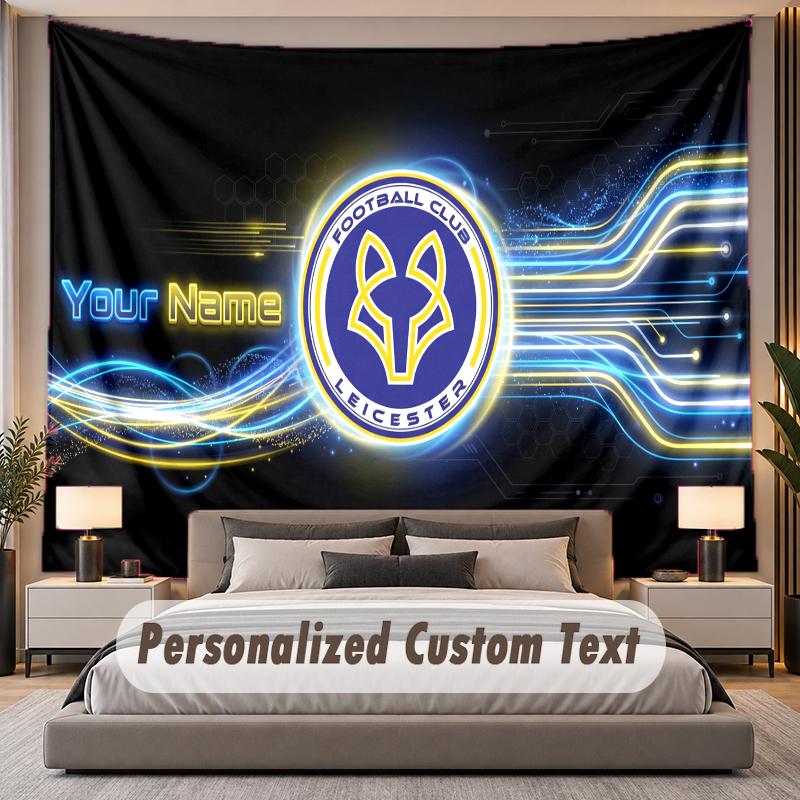 Custom Name Text Tapestry Leicester City Personalized Polyester Wall Tapestry For Bedroom And Room