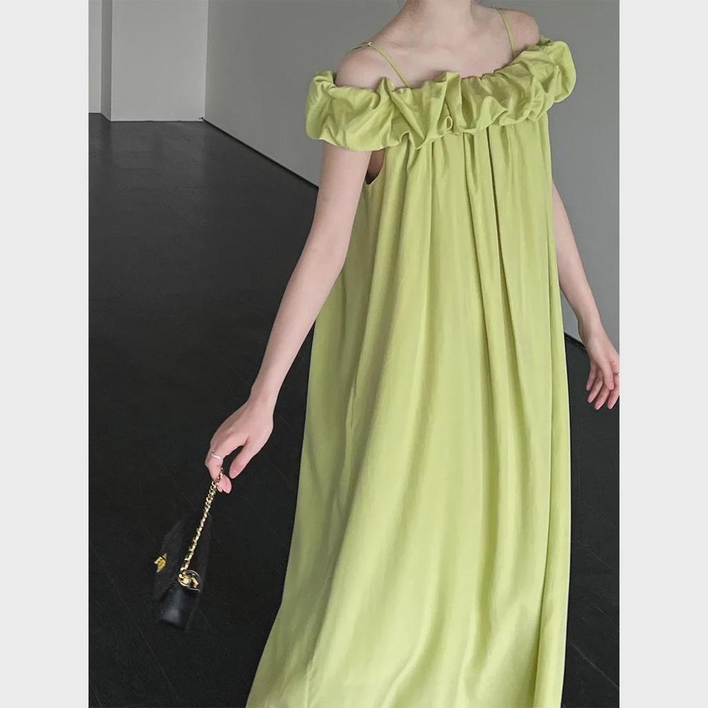 Платье-труба Luxi Tencel на одно плечо с оборками - корейский стиль