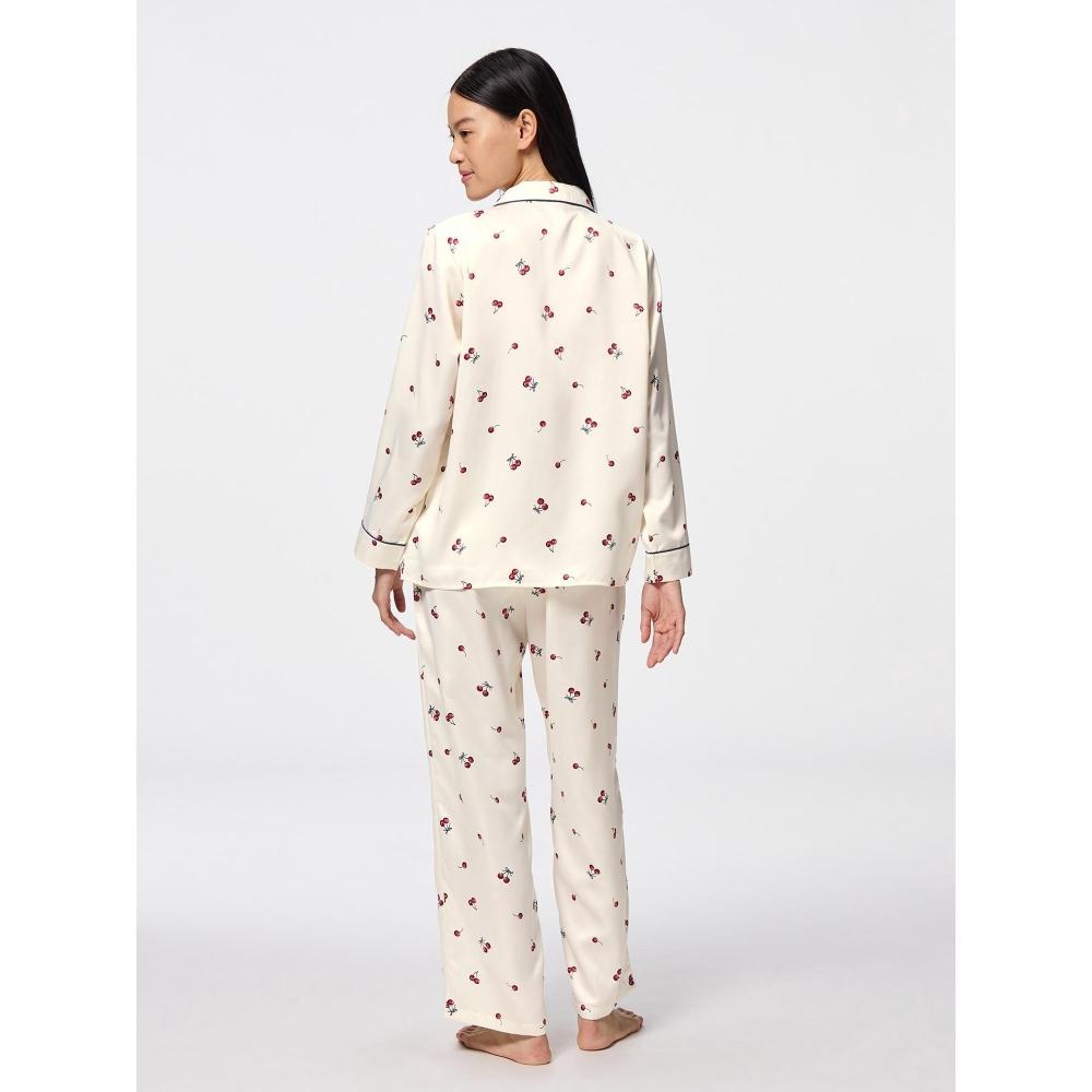 GU by Uniqlo Атласная пижама с длинными рукавами и длинными брюками Вишневый цвет 