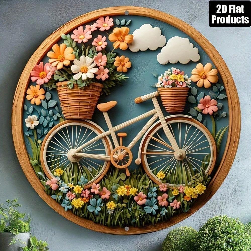 Винтажная металлическая настенная табличка с цветочным велосипедом, 8x8 дюймов, деревенский декор для кафе, кухни, бара, жестяное искусство