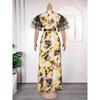 Плюс Размер Женщин Новая Мода Печати Пышные Рукава Длинная Юбка Платье