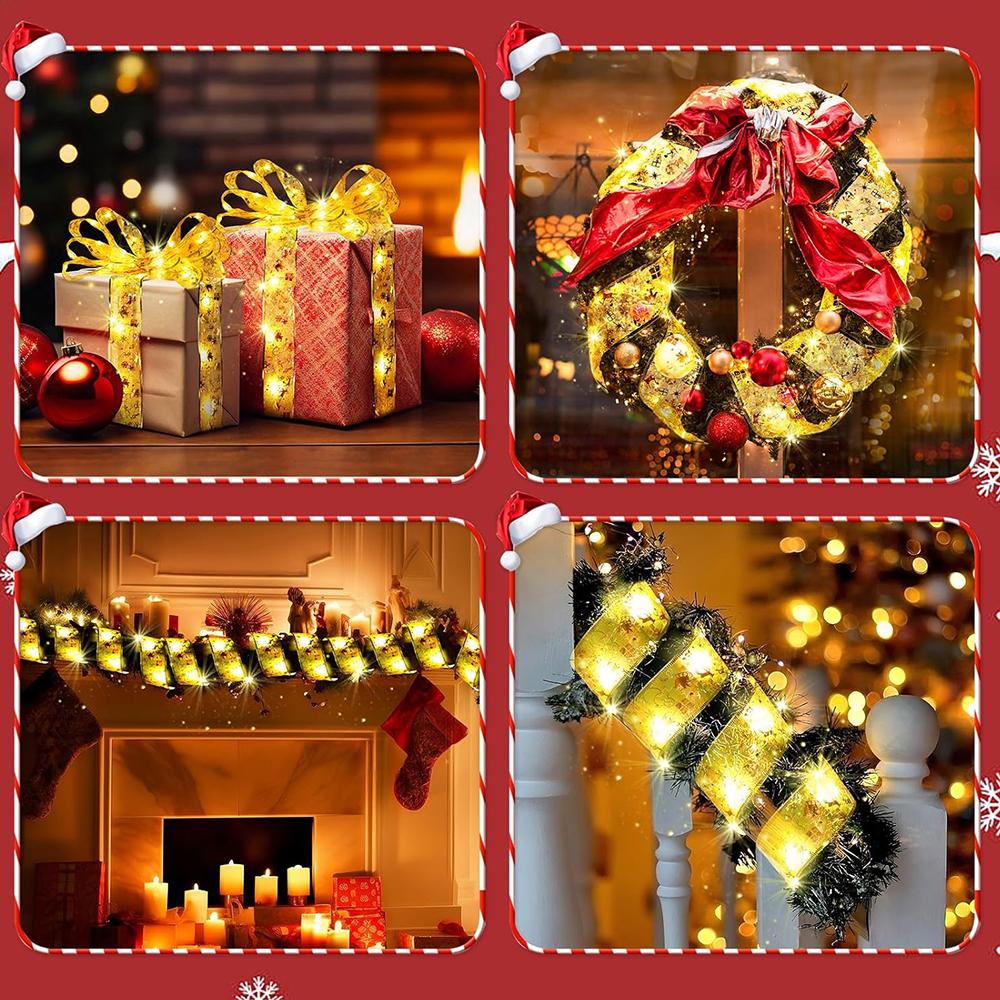 10-метровая лента для рождественской елки на батарейках со 100 светодиодными лампочками(Теплый свет)