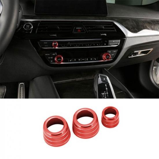 For BMW 5 Series G30 2018- Red Aluminum Middle Console Ac Knob Cover Trim 3X