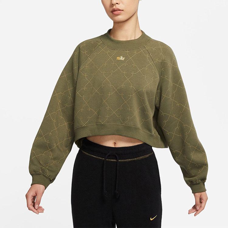 Nike Спортивный повседневный укороченный свитер с флисовой подкладкой, женский топ, зеленый DM7281-222