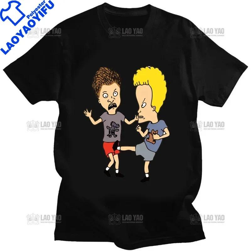 Кавайные футболки Beavis and Butthead Новинка Смешные Мультяшные Графические Футболки Мужская Повседневная Одежда Летняя Мужская Оверсайз Футболка