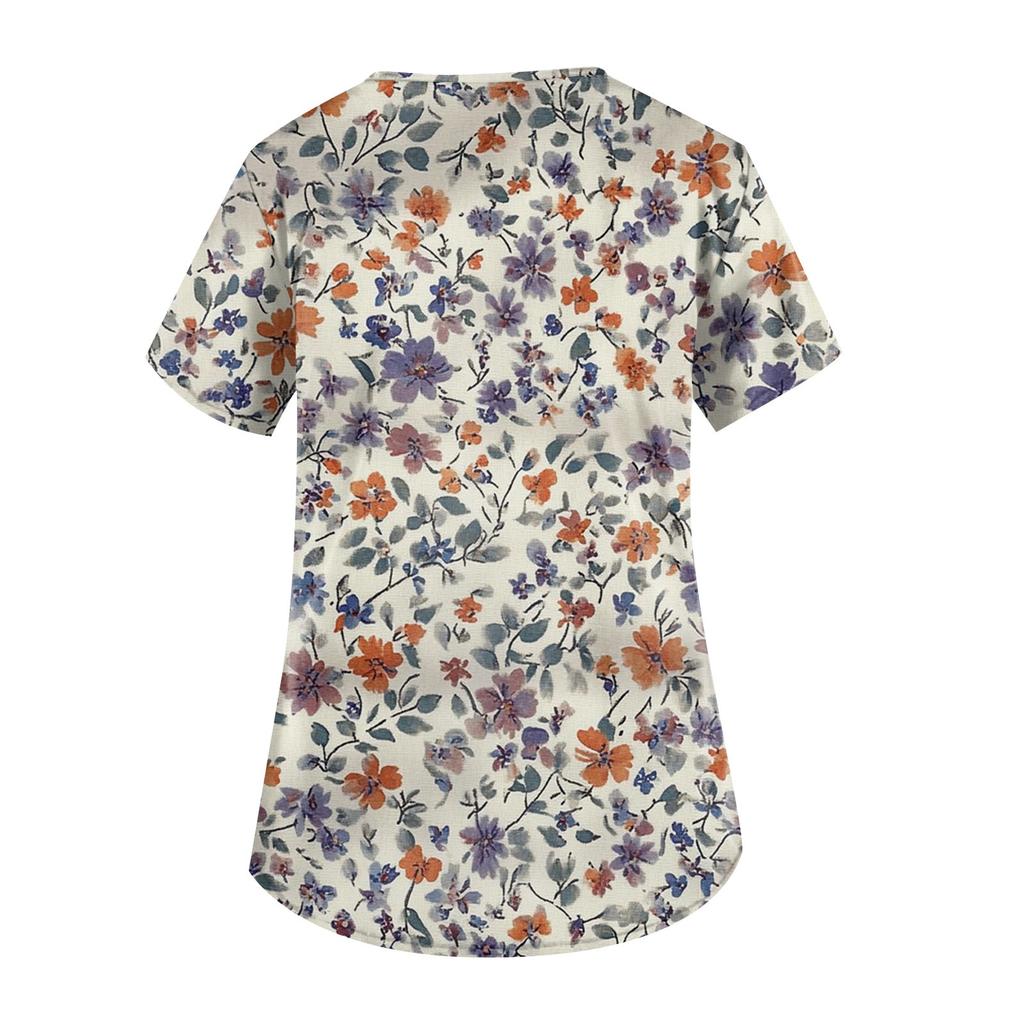 Рабочая форма больших размеров с принтом, топы для женщин, забавные футболки с v-образным вырезом и короткими рукавами, рабочая одежда, футболка с карманами