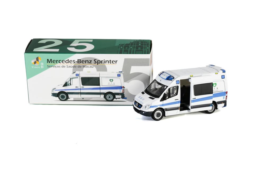 Tiny City Scale MC25 Sprinter Macau Ambulance Vehicle Diecast Model Car 1/76 Mercedes-Benz