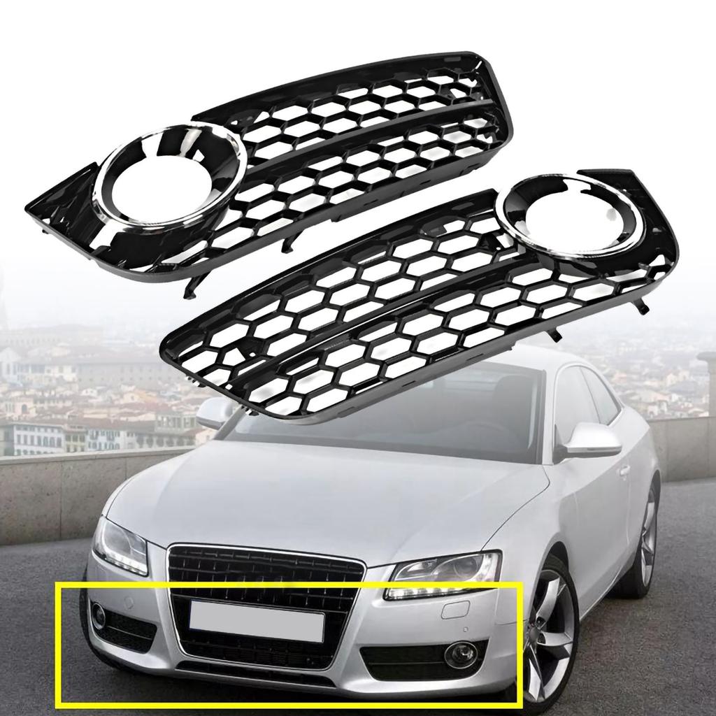 2Pcs Front Bumper Lower Fog Light Lamp Grilles Replacement Fit for A5 08‑11