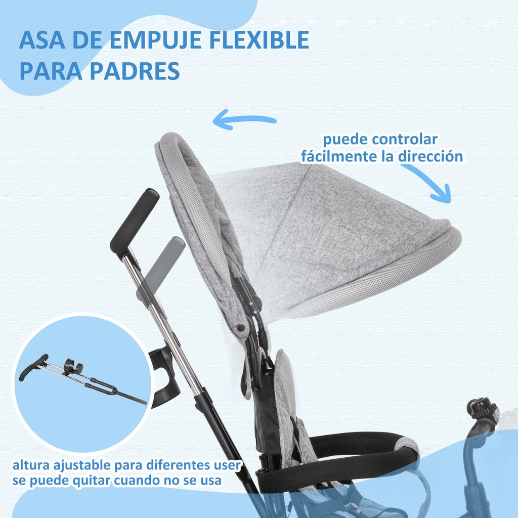 Evolutionary Tricycle, 12+ Months, Foldable Canopy, Telescopic Push Handle, Safety Belt, Gray