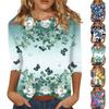 Women's Fashion Casual Three-quarter Sleeve Floral Print Round Neck Top