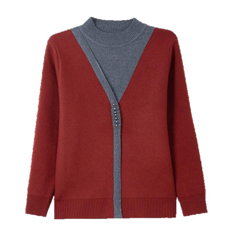 Mom's Red Fleece-Lined Winter Sweater - Perfect for New Year & Spring Festival for Middle-Aged and Elderly Women
