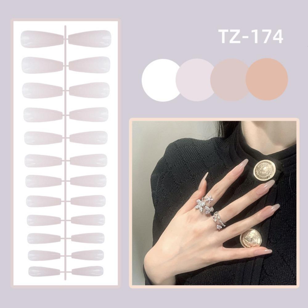 24Pcs Full Cover Long Ballet False Nails Detachable Press-on Nails Solid Color Fake Nails Women