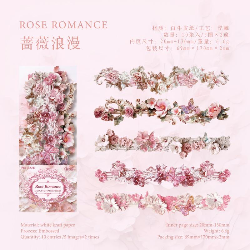 10-Sheet Long Strip Floral Border Sticker Pack Elegant Flower Frame Designs Soft Tones Self-Adhesive for Journal DIY Scrapbook