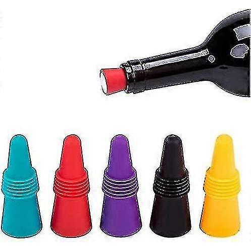 Wine Bottle Stoppers,5 Pieces Silicone Wine Stoppers,reusable Bottle Stoppers With Screw For Preserving Champagne Beverage Alcohol - Ri