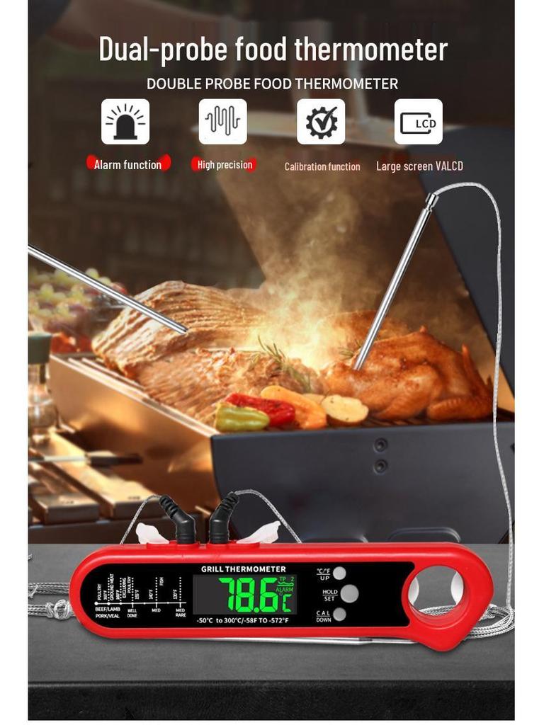Складной термометр с двумя щупами для барбекю и духовки