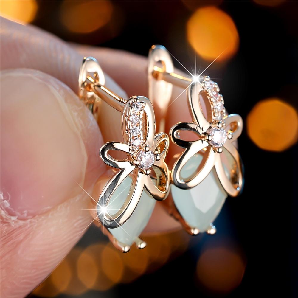 Шарм Женские Серьги-кольца с белым цирконом в виде цветка, Роскошные золотистого цвета, Свадебные украшения для женщин