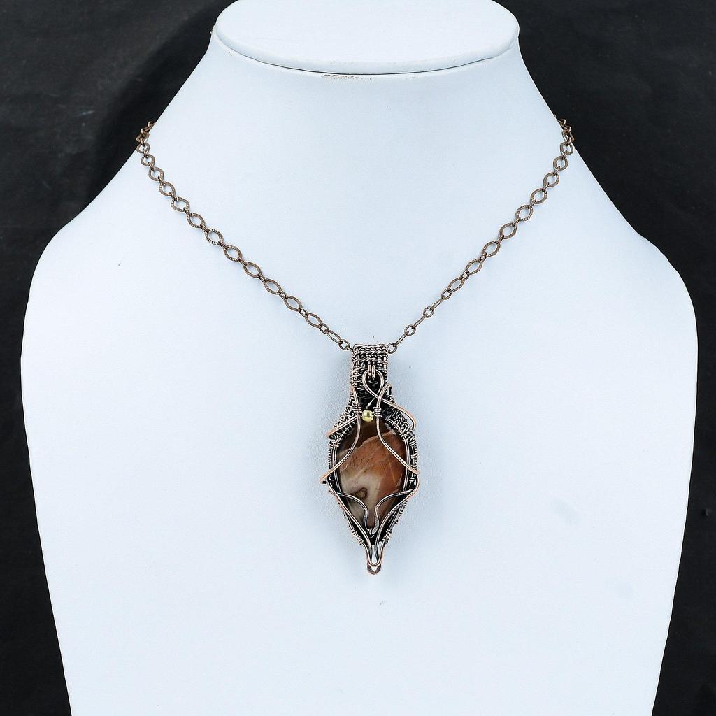 Подвеска из полихромной яшмы, медная проволока, кулон ручной работы, драгоценный камень, медь, ювелирные изделия, подарок для мамы, уникальный кулон, ювелирные изделия из проволочной обмотки