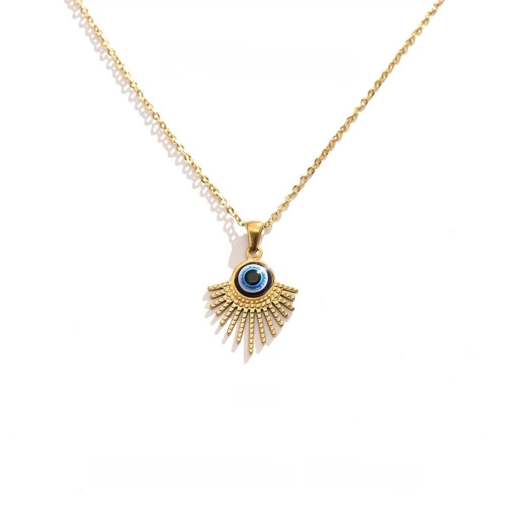 Minimalist Blue Eye Pendant Necklace Stainless Steel Geometric Jewelry  Wedding