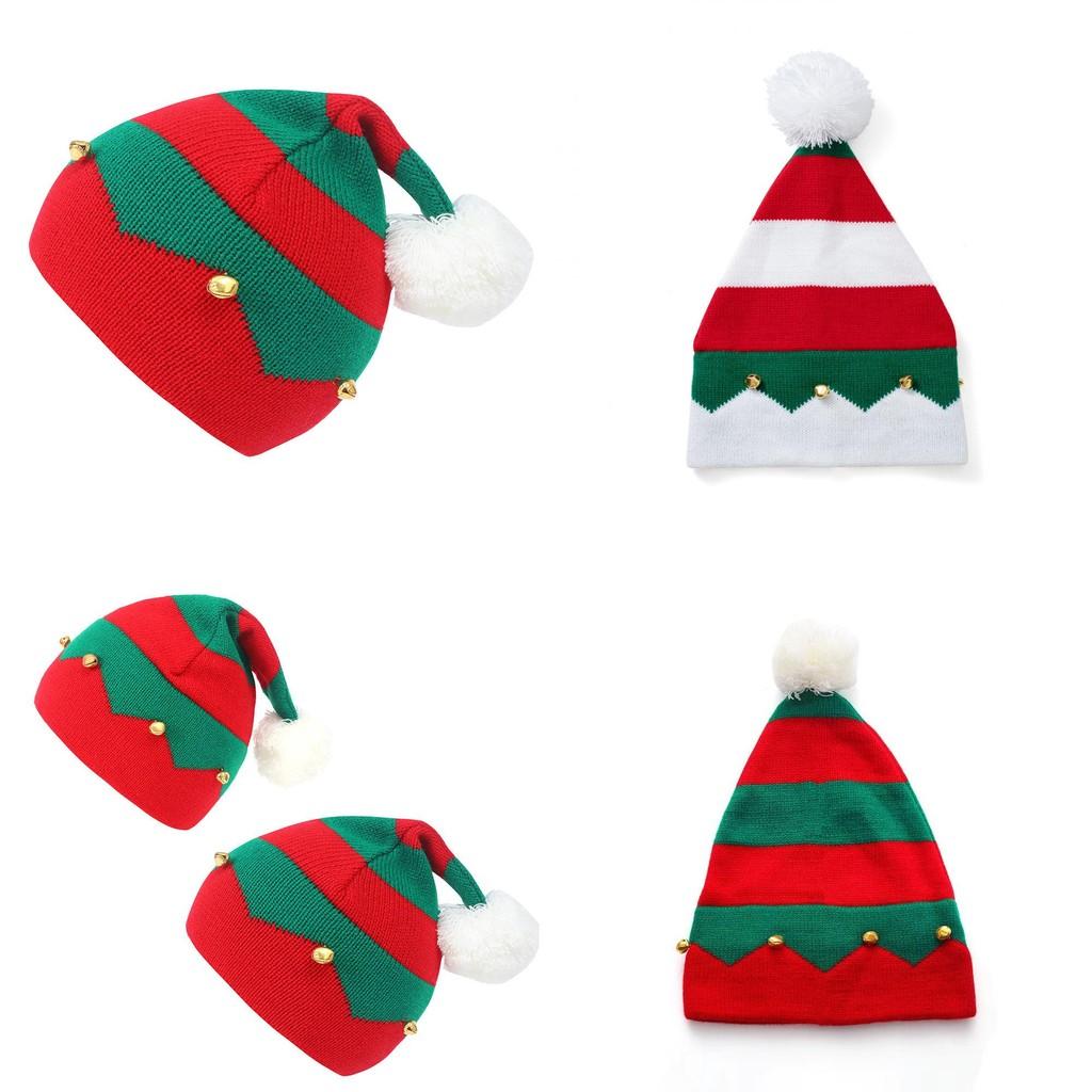 Christmas Adult And Children Striped Knitted Hat With Bell Decoration For Seasonal Gift Giving