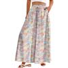 Women's Palazzo Pants Boho Floral Wide Leg Trousers Summer Beach High Waisted Flowy Pants With Pockets