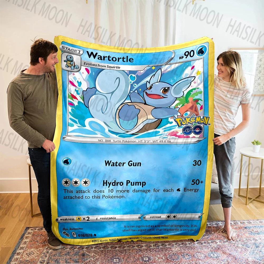 1PC Japan Pokemon Cards S-Squirtle Printed Blanket, Cozy and Warm Blanket for Sofa, Bed, Camping,Holiday Gift for Family Friends