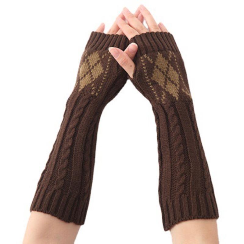 Женские перчатки без пальцев в корейском стиле, новые осенне-зимние, жаккардовые с ромбовидным узором «косичка», вязаные из шерсти, теплые, для лыж