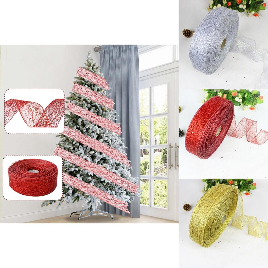 Festive 10 Meter Christmas Tree Ribbon In Colorful Gold Silver And Red Netting