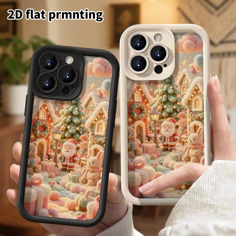Phone case: 2D flat design suitable for iPhone 18 17 16 15 14 13 Pro protective case, Christmas village, perfect holiday gift for Christmas and Hallow