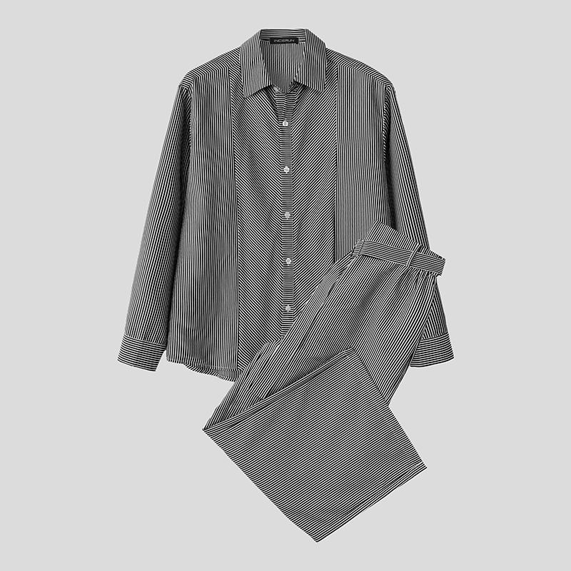 INCERUN 2PCS Men Striped Long Sleeve Shirts Long Pants Casual Outfits Sets