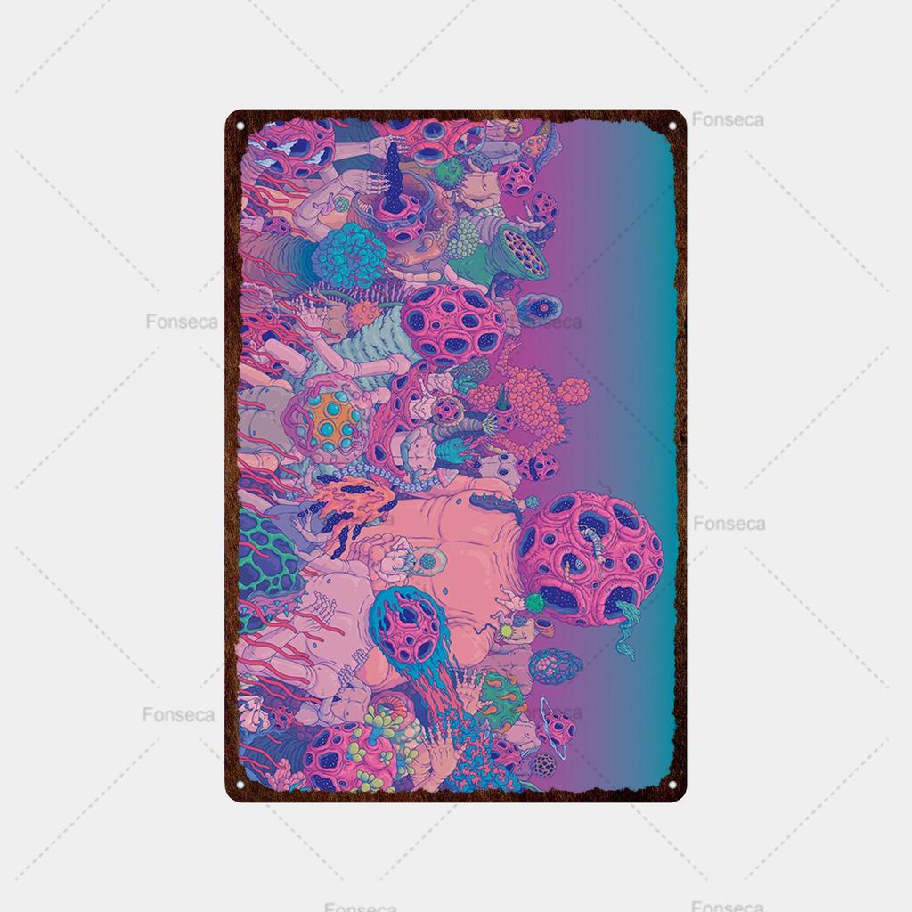 Цветная странная планета, металлическая вывеска, ретро жестяная вывеска, металлический ретро-бар, ретро украшение стены, бар, клуб, человек, отверстие, металлический плакат