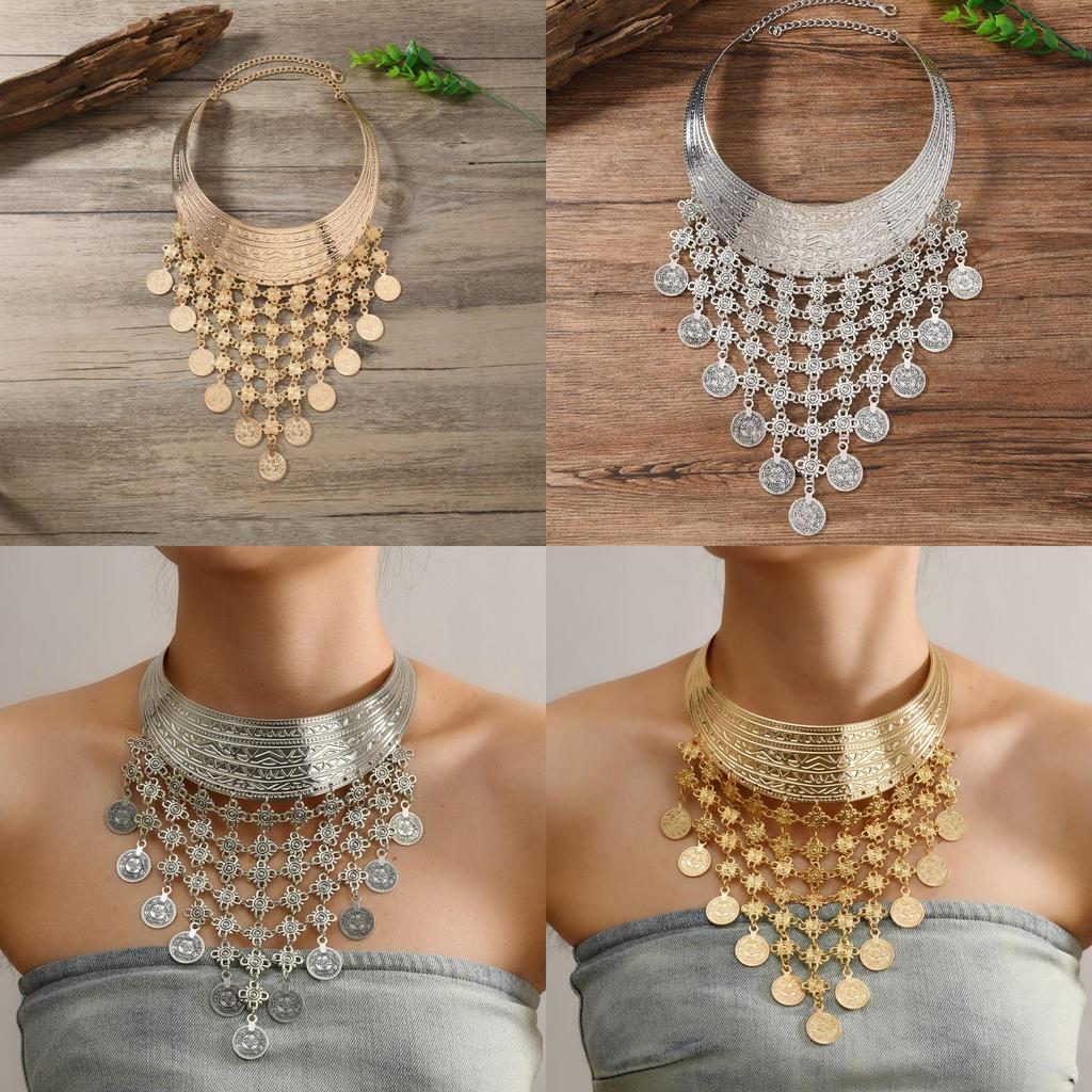 Ethnic Fashionable Style Multi Layer Tassel Design Women Metal Necklace Collar