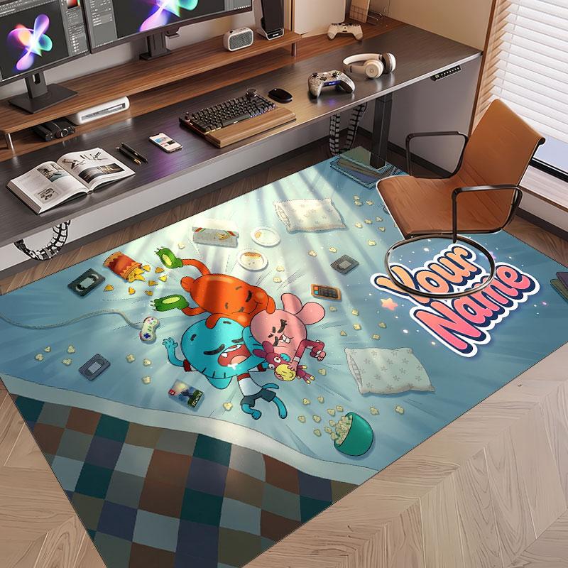 Custom Name Text Crystal Velvet Rug,Amazing World of Gumball Soft Plush Decorative Non Slip Floor Carpet