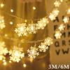 3M/6M LED Garland Snowflakes String Fairy Lights Battery Powered Hanging Ornaments Christmas Tree Pa