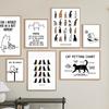 Cute Pet Funny Cat Butt Minimalist Line Wall Art Canvas Painting Nordic Posters And Prints Wall Pictures For Living Room Decor