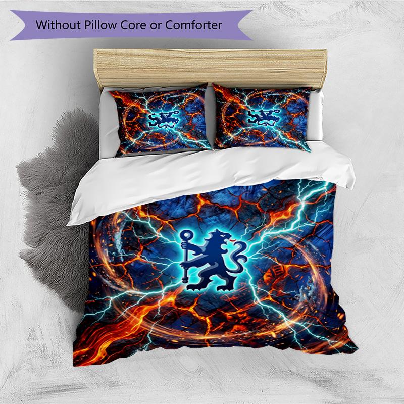Chelsea FC Pattern Printed 3PCS Bedding Set Soft Skin-Friendly Washable Duvet Cover & Pillowcases Set All Season Bedroom