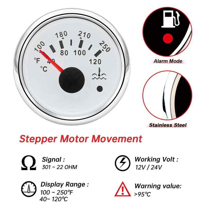 40~120℃ 100~250℉ Water Temperature Gauge with Alarm 2" 52mm Water Temp Meter Red Backlight for Auto Car Boat Yacht 12V24V custom