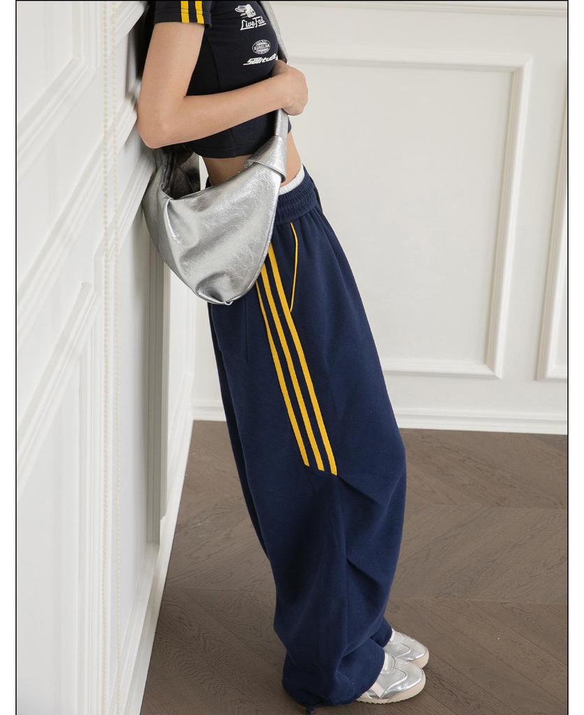 Темно-синие женские широкие спортивные штаны: Повседневные джазовые брюки для уличных танцев на весну/лето