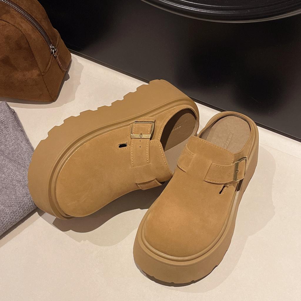 Ленивая уличная обувь Баотоу женские полушлепанцы 2025 весна новинка толстая подошва увеличение высоты 8 см сандалии на один шаг